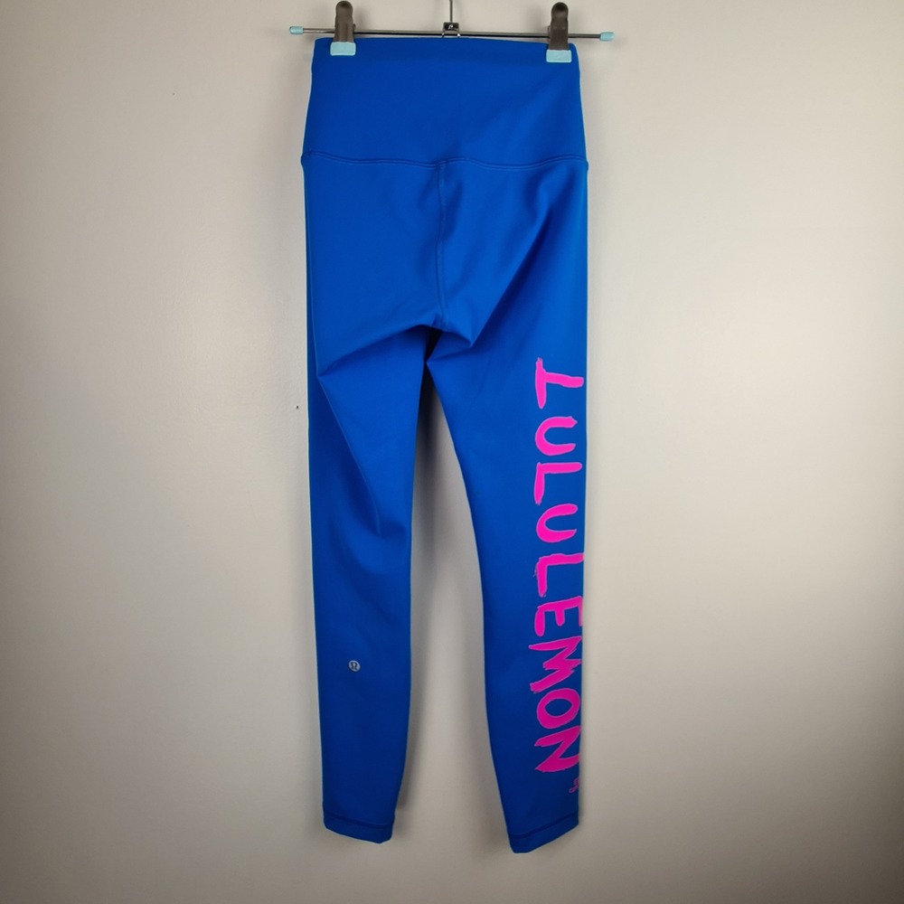 Lululemon Base Pace High-Rise Tight Ed Curtis Poolside Blue Pink Logo Size 2